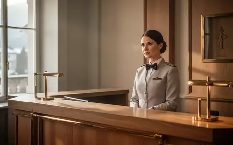 Ein professioneller Rezeptionist an einem aufgeräumten Hotel-Empfangstresen in einem hellen, modernen Foyer. - Foto: über boerse-global.de