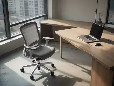 Ein moderner, minimalistischer Büroarbeitsplatz mit einem leeren Schreibtisch und einem Laptop in hellem Tageslicht. - Foto: über boerse-global.de