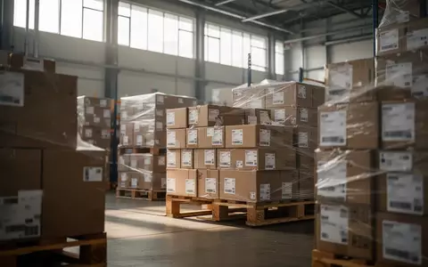 Gestapelte Versandkartons in einem modernen Logistiklager bei natürlichem Lichteinfall. - Foto: über boerse-global.de