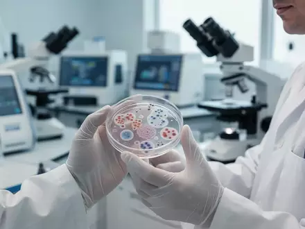 Ein Forschender untersucht eine Zellkultur in einem modernen medizinischen Labor unter klinischen Lichtverhältnissen. - Foto: über boerse-global.de