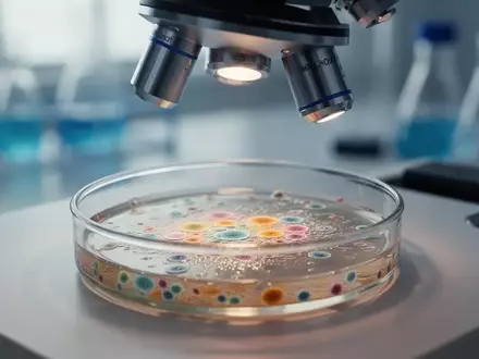 Eine wissenschaftliche Laboraufnahme einer Zellkultur in einer Petrischale unter einem Mikroskop. - Foto: über boerse-global.de