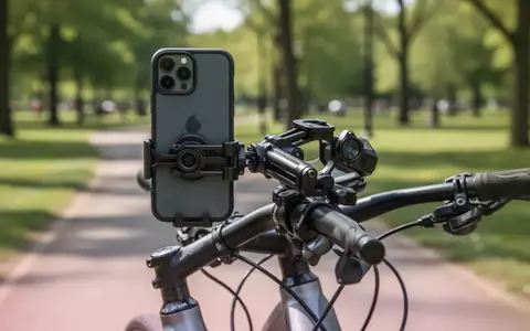 Ein Smartphone ist sicher an einem Fahrradlenker befestigt, während es im Freien bei Tageslicht genutzt wird. - Foto: über boerse-global.de