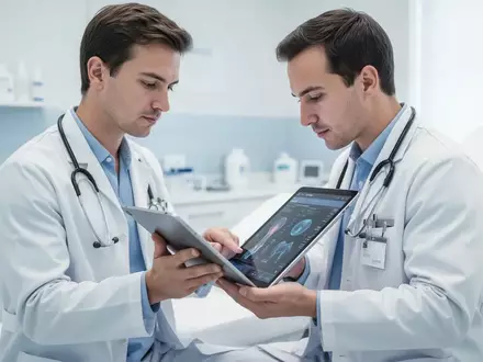 Ein Arzt in einer modernen Klinik bei der medizinischen Arbeit mit einem Tablet. - Foto: über boerse-global.de