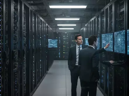 Ein IT-Sicherheitsexperte überwacht in einem modernen Serverraum die Netzwerksicherheit kritischer Infrastrukturen. - Foto: über boerse-global.de