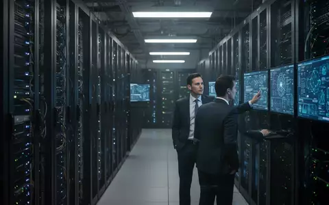Ein IT-Sicherheitsexperte überwacht in einem modernen Serverraum die Netzwerksicherheit kritischer Infrastrukturen. - Foto: über boerse-global.de