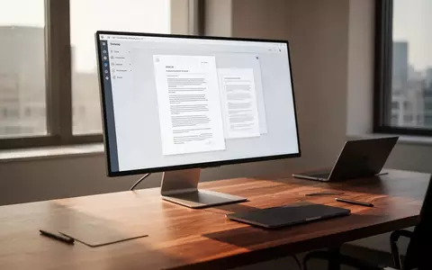 Ein moderner, minimalistischer Büroarbeitsplatz mit einem hochwertigen Monitor und Laptop in natürlichem Licht. - Foto: über boerse-global.de