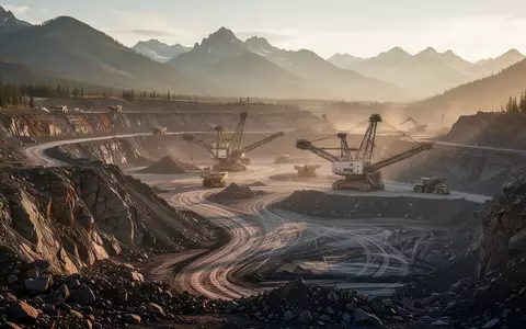 Moderne Bergbauanlage in einer nordamerikanischen Berglandschaft bei Sonnenuntergang. - Foto: über boerse-global.de