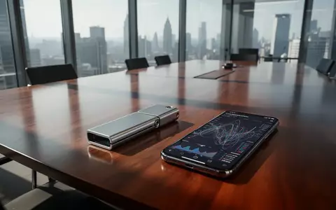 Ein Hardware-Wallet und ein Smartphone mit Finanzdaten auf einem Konferenztisch in einem modernen Büro. - Foto: über boerse-global.de