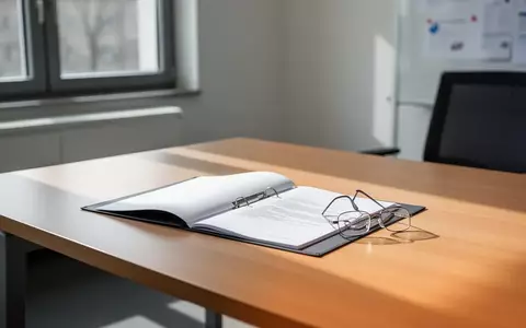 Ein sauberer Schreibtisch in einer Behörde mit einem Aktenordner und einer Lesebrille bei natürlichem Tageslicht. - Foto: über boerse-global.de