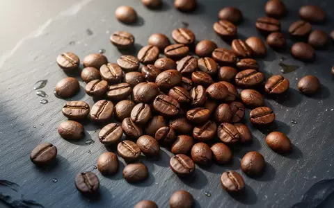 Nahaufnahme von gerösteten Kaffeebohnen auf einer dunklen, texturierten Oberfläche bei natürlichem Licht. - Foto: über boerse-global.de