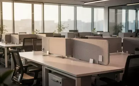 Moderne Büroarbeitsplätze mit akustischen Trennwänden in einem hellen Großraumbüro. - Foto: über boerse-global.de