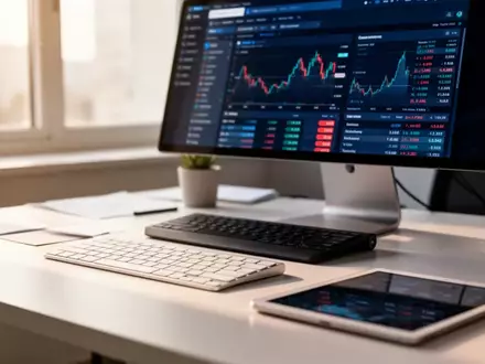 Ein moderner, aufgeräumter Schreibtisch mit Laptop und digitalen Buchhaltungsinstrumenten in einem hellen Büro. - Foto: über boerse-global.de