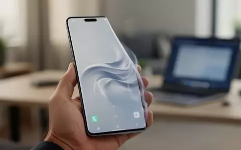 Ein modernes Samsung Galaxy Smartphone in einer Hand mit einer eleganten Benutzeroberfläche vor einem verschwommenen Bürohintergrund. - Foto: über boerse-global.de