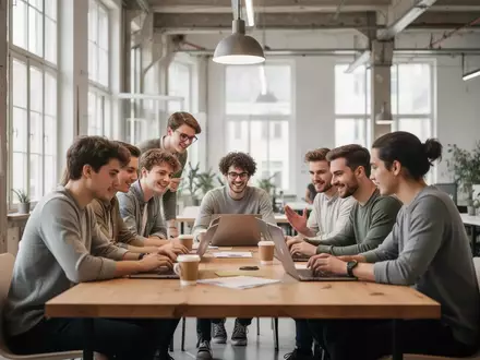 Junge Gründer arbeiten gemeinsam in einem modernen, hellen Büro in Berlin. - Foto: über boerse-global.de