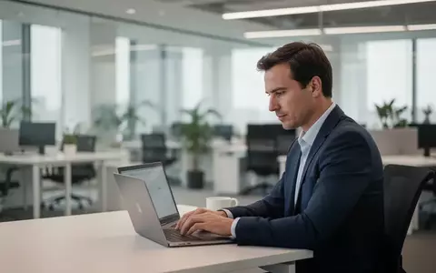 Ein fokussierter Manager arbeitet an einem minimalistischen Schreibtisch in einem modernen Bürogebäude. - Foto: über boerse-global.de