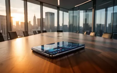 Ein moderner Konferenzraum in einem Bürohochhaus bei Sonnenuntergang mit einem Smartphone auf einem Holztisch. - Foto: über boerse-global.de