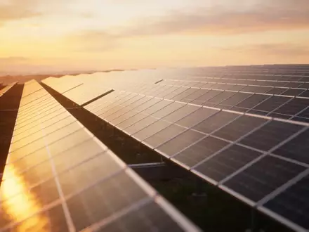 Moderne Solarpaneele in einem Solarpark bei Sonnenuntergang - Foto: über boerse-global.de