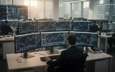Ein professioneller Börsenhändler vor Monitoren mit Aktienkursverläufen in einem modernen Büro. - Foto: über boerse-global.de