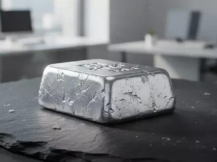 Ein glänzender Platinbarren auf einer dunklen Schieferplatte bei natürlichem Licht. - Foto: über boerse-global.de