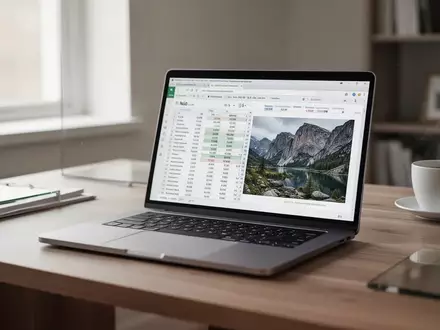 Ein moderner Schreibtisch mit einem Laptop, auf dem eine Kalkulationstabelle für die Buchhaltung geöffnet ist. - Foto: über boerse-global.de
