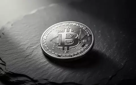 Eine einzelne physische Bitcoin-Münze auf einer dunklen, schieferartigen Oberfläche in einer professionellen Nahaufnahme. - Foto: über boerse-global.de