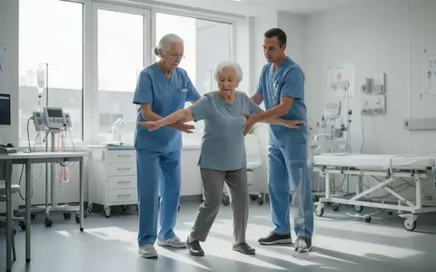 Ein Physiotherapeut begleitet einen Patienten bei Mobilitätsübungen in einer modernen Praxis. - Foto: über boerse-global.de