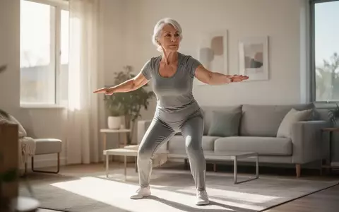 Eine aktive Seniorin führt in einem hellen, wohnlichen Raum sanfte Bewegungsübungen zur Förderung der Mobilität durch. - Foto: über boerse-global.de