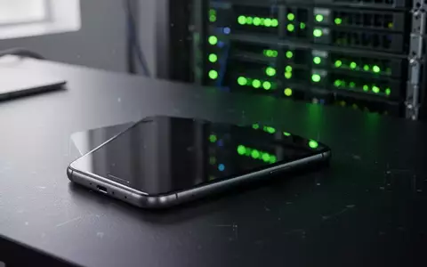 Ein modernes Smartphone liegt auf einem Schreibtisch vor einem unscharfen Hintergrund mit Server-Technik. - Foto: über boerse-global.de