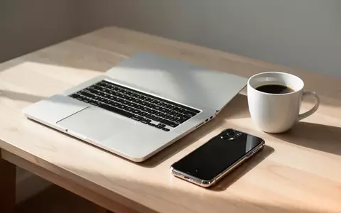 Ein minimalistischer Arbeitsplatz mit einem modernen Laptop und einem Smartphone auf einem Holztisch bei Tageslicht. - Foto: über boerse-global.de