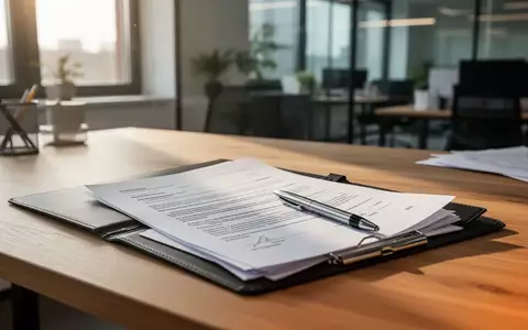 Ein Schreibtisch mit Unterlagen und einem Stift in einem modernen Bürogebäude bei Tageslicht. - Foto: über boerse-global.de