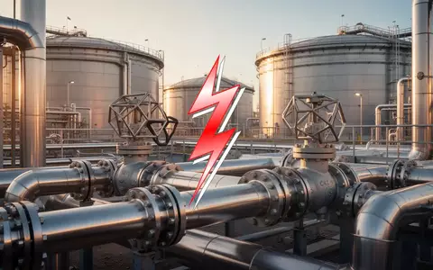 Moderne industrielle Energieinfrastruktur mit Stahlrohren und Speichertanks bei Sonnenuntergang. - Foto: über boerse-global.de