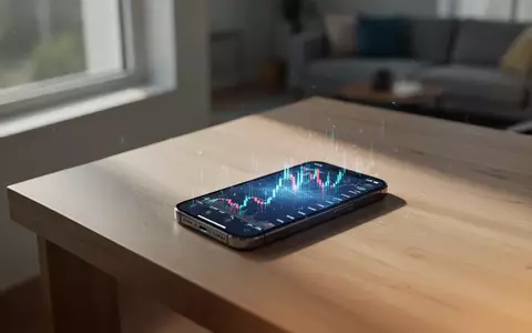 Ein modernes Heimbüro mit einem Smartphone auf einem Schreibtisch, das eine digitale Kryptowährungs-Grafik anzeigt. - Foto: über boerse-global.de