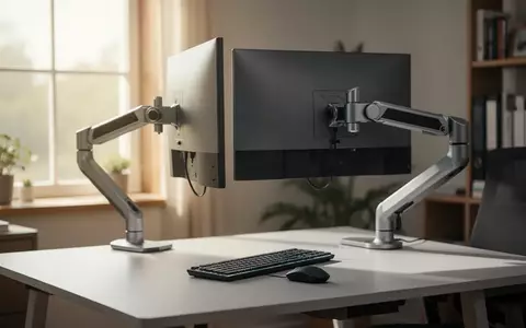 Ein ergonomischer Monitorarm an einem modernen, aufgeräumten Schreibtisch zur optimalen Bildschirmausrichtung. - Foto: über boerse-global.de