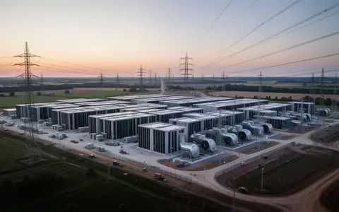 Ein großflächiges, modernes Rechenzentrum in der Bauphase vor einer weiten Landschaft in der Abenddämmerung. - Foto: über boerse-global.de