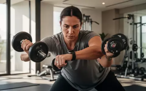 Eine Person trainiert in einem modernen Heim-Fitnessstudio und nutzt eine Smartwatch zur Überwachung der Übungen. - Foto: über boerse-global.de