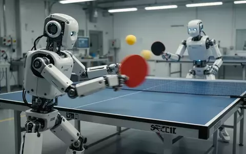 Zwei humanoide Roboter spielen autonom Tischtennis in einer professionellen Umgebung. - Foto: über boerse-global.de