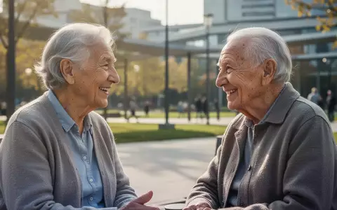 Zwei ältere Menschen unterhalten sich angeregt und freundschaftlich in einem sonnigen Park. - Foto: über boerse-global.de