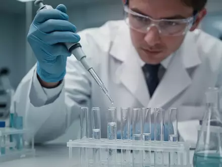 Ein Forscher in einem medizinischen Labor bei der Arbeit mit einer Pipette und Reagenzgläsern. - Foto: über boerse-global.de