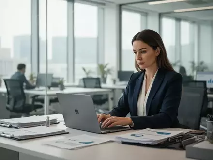 HR-Manager bei der Arbeit an einem modernen Schreibtisch in einem hellen Bürogebäude. - Foto: über boerse-global.de