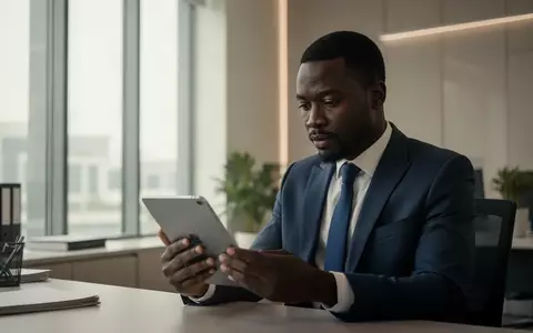 Ein professioneller Geschäftsmann betrachtet ein Tablet in einem modernen Büro, das die Regulierung von KI-Systemen symbolisiert. - Foto: über boerse-global.de