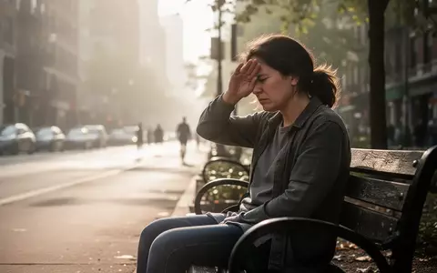 Erschöpfte Person, die während einer Hitzewelle auf einer Parkbank sitzt und sich vor der grellen Sonne schützt. - Foto: über boerse-global.de