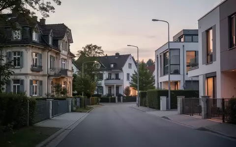 Ein ruhiges Wohnviertel mit einer Mischung aus historischen Villen und modernen Häusern bei Dämmerung. - Foto: über boerse-global.de