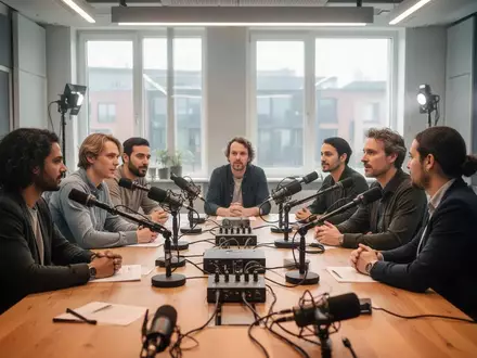 Eine Gruppe von Menschen in einem Medien-Studio bei einer konstruktiven Gesprächsrunde zur Vernetzung. - Foto: über boerse-global.de