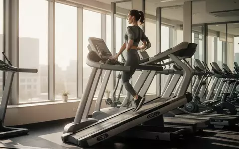 Eine Person trainiert fokussiert auf einem Laufband mit Steigung in einem modern eingerichteten Fitnessstudio. - Foto: über boerse-global.de
