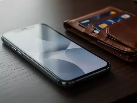 Ein Smartphone liegt neben einer Geldbörse mit Kreditkarte auf einem Schreibtisch als Symbol für digitale Sicherheitsrisiken. - Foto: über boerse-global.de
