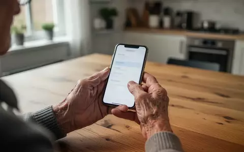 Nahaufnahme von Händen, die besorgt ein Smartphone halten, während sie an einem Holztisch sitzen. - Foto: über boerse-global.de