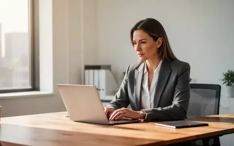 Personalmanager sitzt an einem modernen Schreibtisch in einem hellen Büro und schaut nachdenklich auf einen Laptop. - Foto: über boerse-global.de