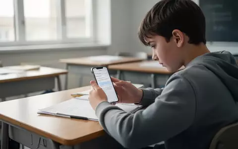 Ein Schüler nutzt ein Smartphone für Schularbeiten in einem hellen Klassenzimmer. - Foto: über boerse-global.de