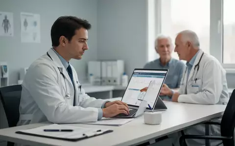 Ein Arzt in einem Behandlungszimmer spricht mit einem Patienten über medizinische Befunde. - Foto: über boerse-global.de