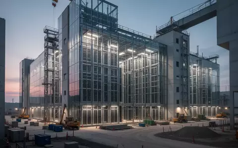 Ein modernes Rechenzentrum während der Bauphase bei Dämmerung, das die technologische Infrastruktur und industrielle Dimensionen verdeutlicht. - Foto: über boerse-global.de